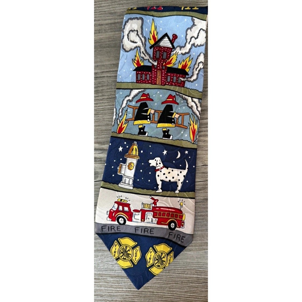 Statement Silk Woven Novelty Tie Firefighter Fire Dept Emergency Logo